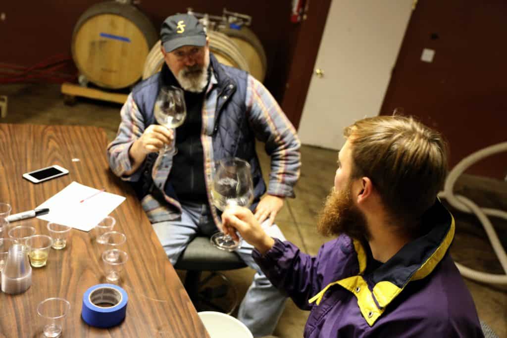 Eric and Alex Fullerton discussing the blends during trials