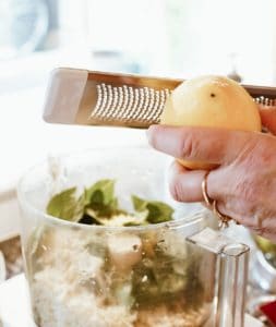 zesting lemon for pesto