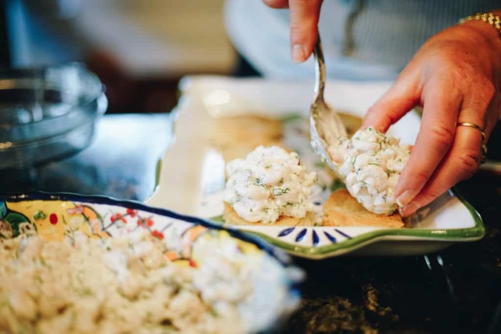 Plating shrimp salad bites